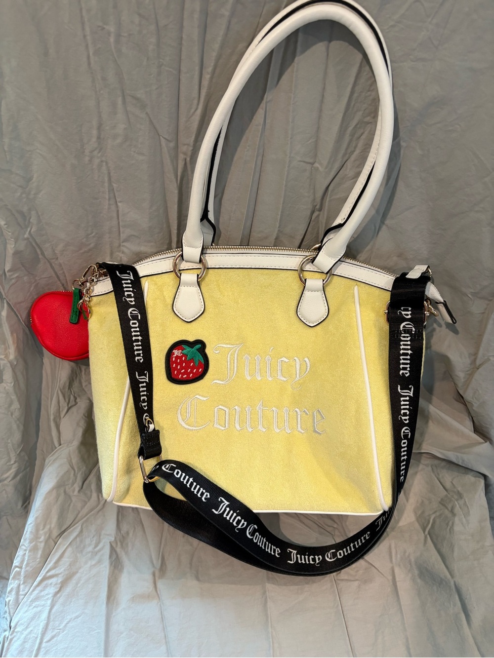 NWOT Juicy Couture Yellow Terrycloth Strawberry Bag with White Handles